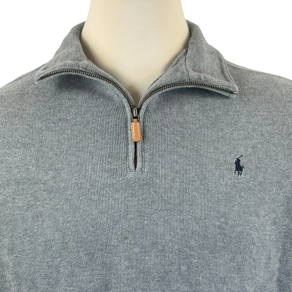 Vintage 1990's Polo Ralph Lauren Mens Gray Cotton‎ 1/4 Zip Pullover Sweater XL